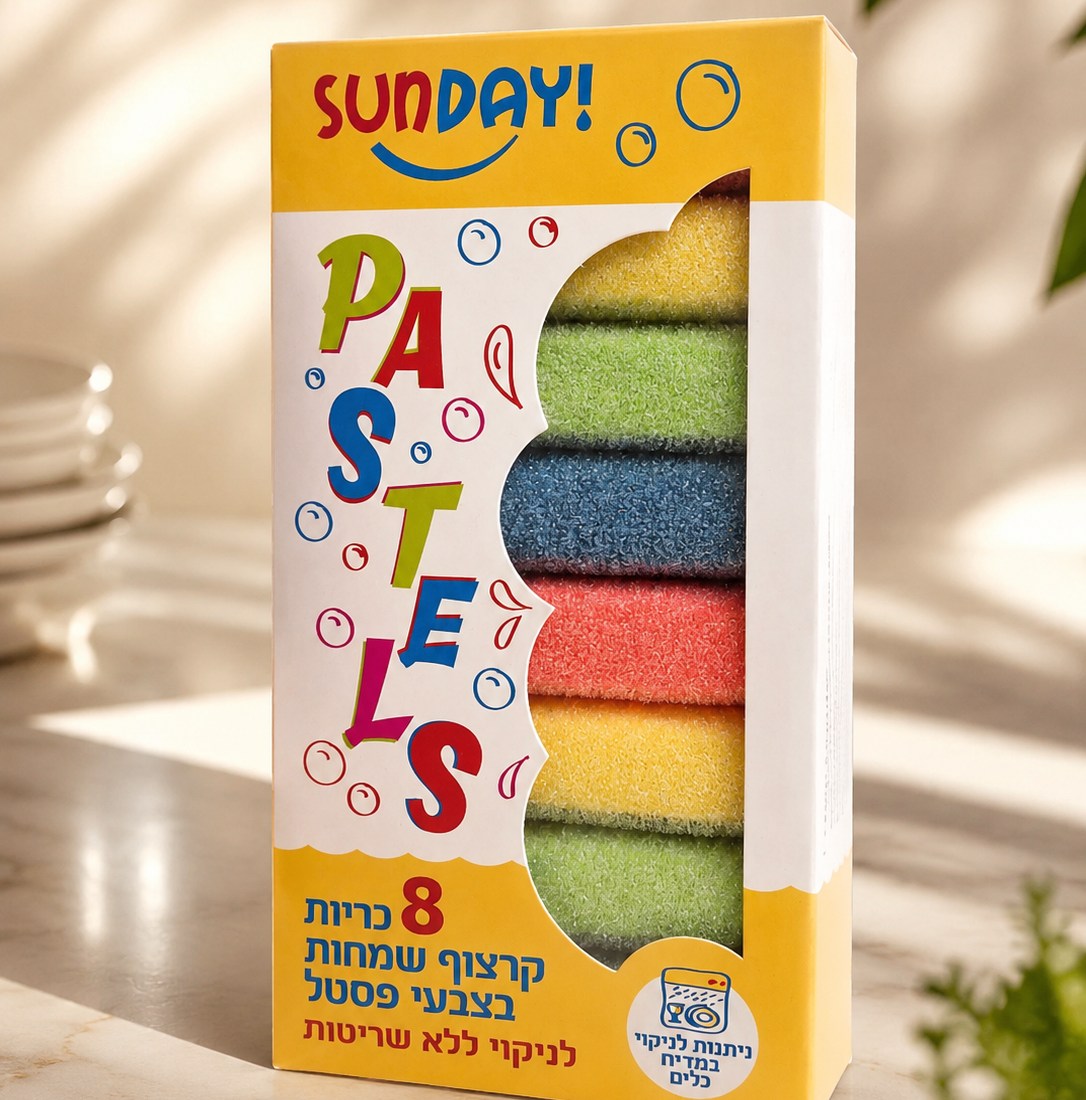 Sunday Pastels retail pack standing on a sunlit marble kitchen counter